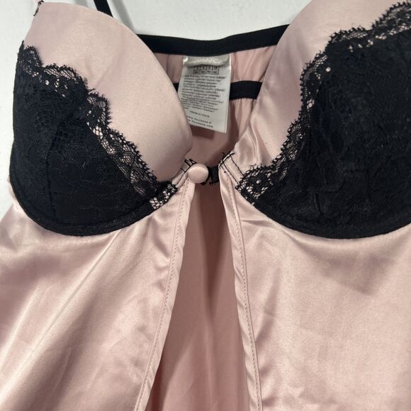 3 Suisses Slip Dress Women 32C Pink Satin Lace Trim Babydoll Lingerie Y2k 90s - Picture 3 of 7